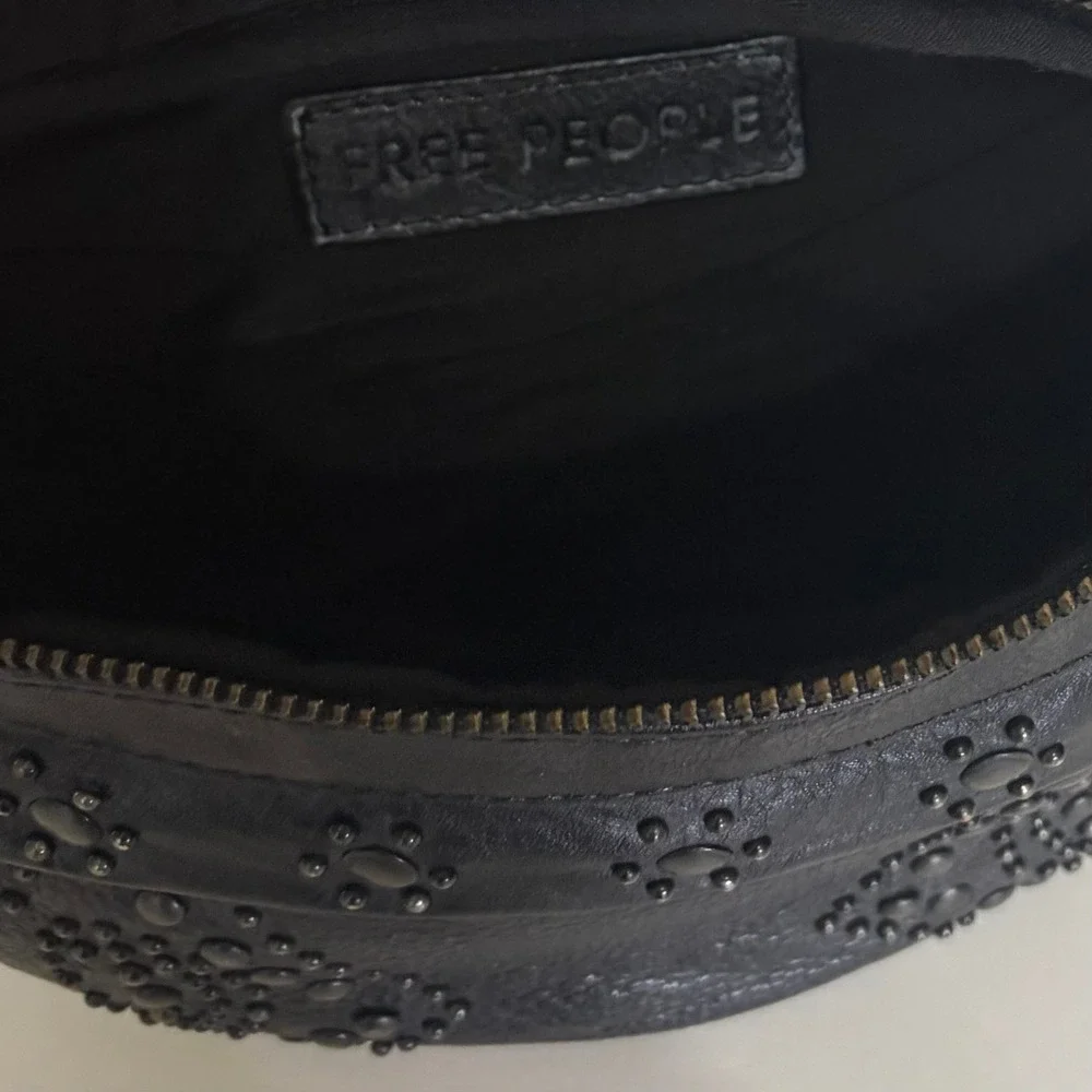 NWT!! FREE PEOPLE Black Leather Ana Adorned Sling Bag Solid Studded Embellished - Picture 12 of 16